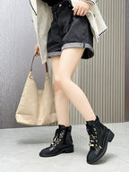 CC Combat Boots 50mm Black Glossy Calfskin And Lycra Fabric 944549