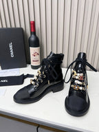 CC Combat Boots 50mm Black Glossy Calfskin And Lycra Fabric 944549
