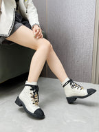CC Combat Boots 50mm White Black Calfskin And Lycra Fabric 944550