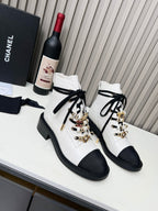 CC Combat Boots 50mm White Black Calfskin And Lycra Fabric 944550