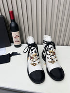 CC Combat Boots 50mm White Black Calfskin And Lycra Fabric 944550