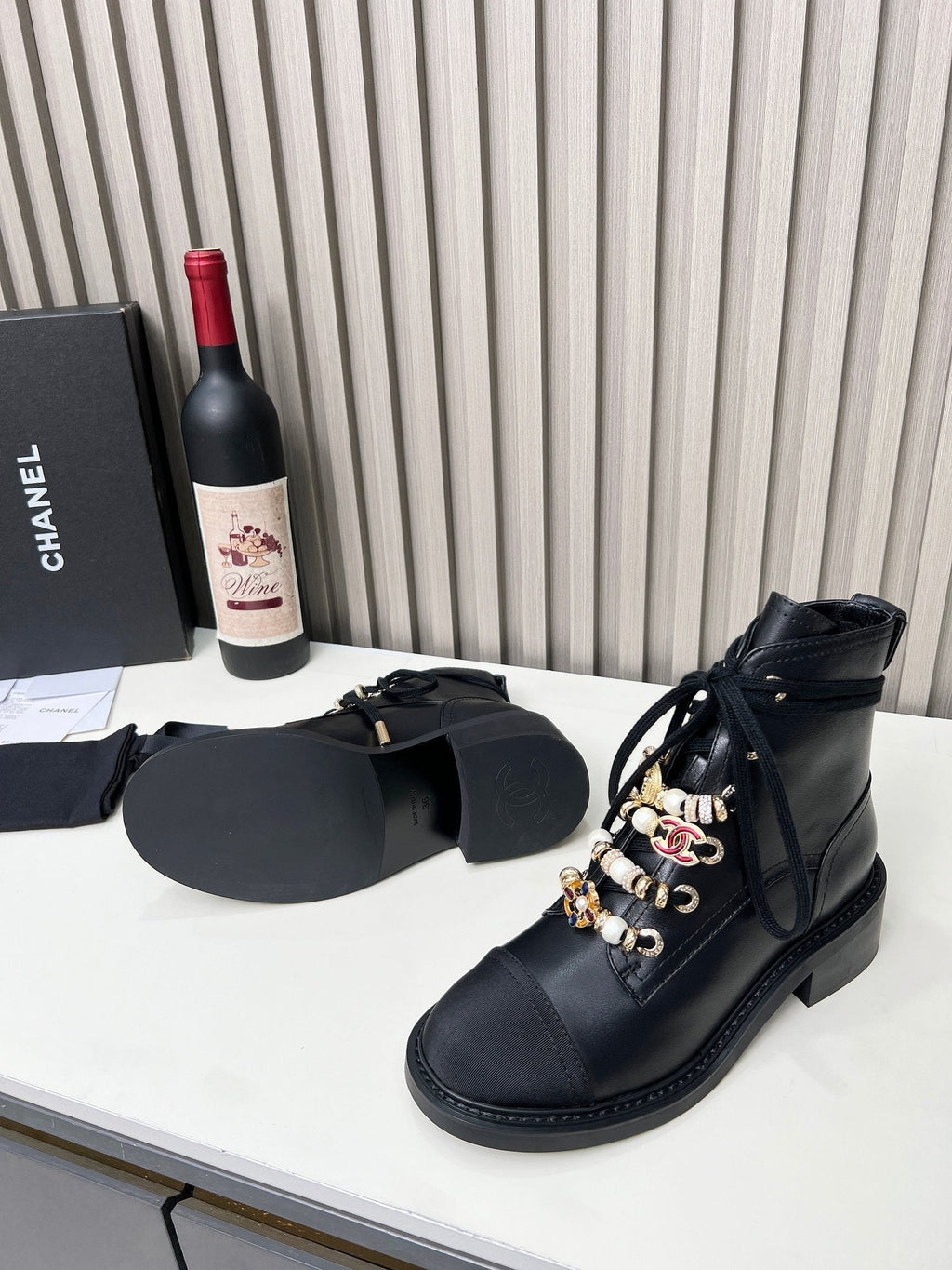 CC Combat Boots 50mm Black Calfskin And Lycra Fabric 944548