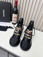 CC Combat Boots 50mm Black Calfskin And Lycra Fabric 944548