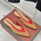 LP Rebecca Slingbacks In Mustard Brown Mix Red Cotton Fabric And Lambskin 989414