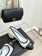 Chanel 25 Ballet Flat 50mm White Black Woven Lambskin 473053