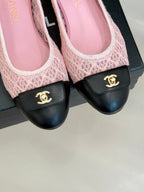 Chanel 25 Ballet Flat Pink Black Woven Lambskin 473054