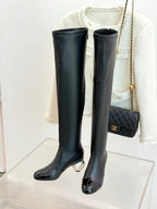 Chanel 25 Double C Giant Pearl Heel Long Boot Black White  Sheepskin 465413