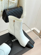 Chanel Double C Colorblock Heel Boot White Sheepskin 465415