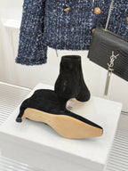 The Row 2025 Square Toe Kitten Heel Ankle Boot Black Suede 572051