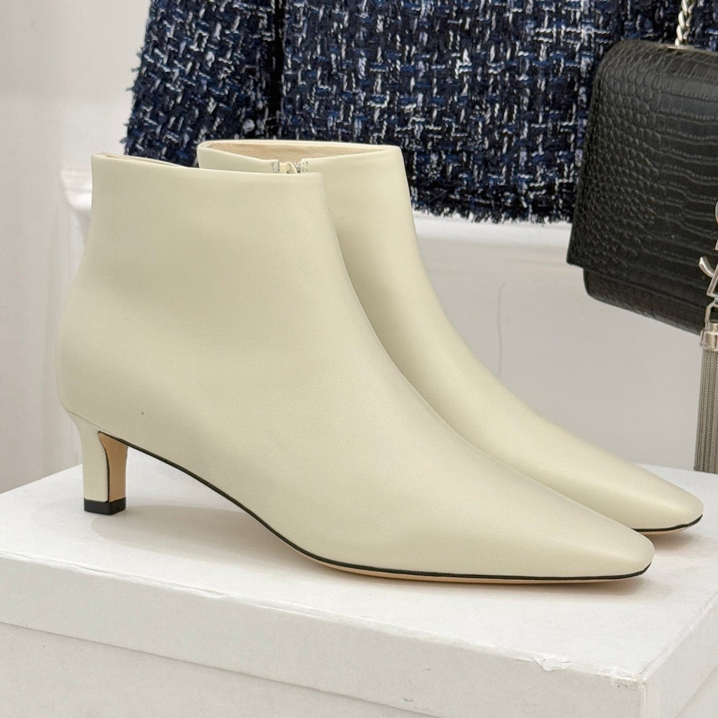 The Row 2025  Square Toe Kitten Heel Ankle Boot White Sheepskin 572053