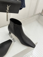 The Row 2025  Square Toe Kitten Heel Ankle Boot Black Sheepskin 572054