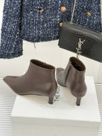 The Row 2025  Square Toe Kitten Heel Ankle Boot Dark Brown Sheepskin 572048