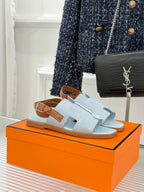 HM 26ss Flat Sandals Baby Blue Suede Sheepskin 642796