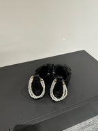 CC Pointed Toe High Heels Black Bow Tie Cowhide