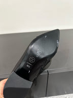 CC Pointed Toe High Heels Black Bow Tie Cowhide
