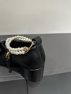 CC Pointed Toe High Heels Black Bow Tie Cowhide