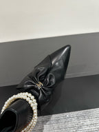 CC Ankle Boots Black Bow Tie Cowhide