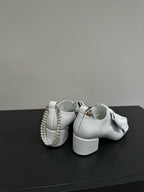 CCC Pointed Toe High Heels White Bow Tie Cowhide