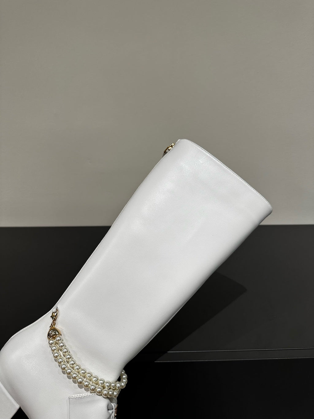 CC High Boots White Bow Tie Cowhide