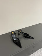 AIMÃ‰E SLINGBACK PUMPS IN BLACK GLOSSY LAMBSKIN