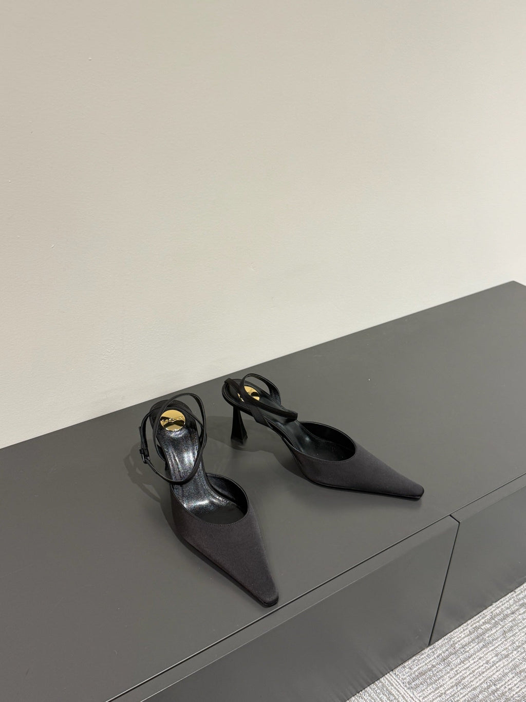 AIMÃ‰E SLINGBACK PUMPS IN BLACK SATIN