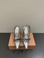 Miu slingback pump metallic sliver leather