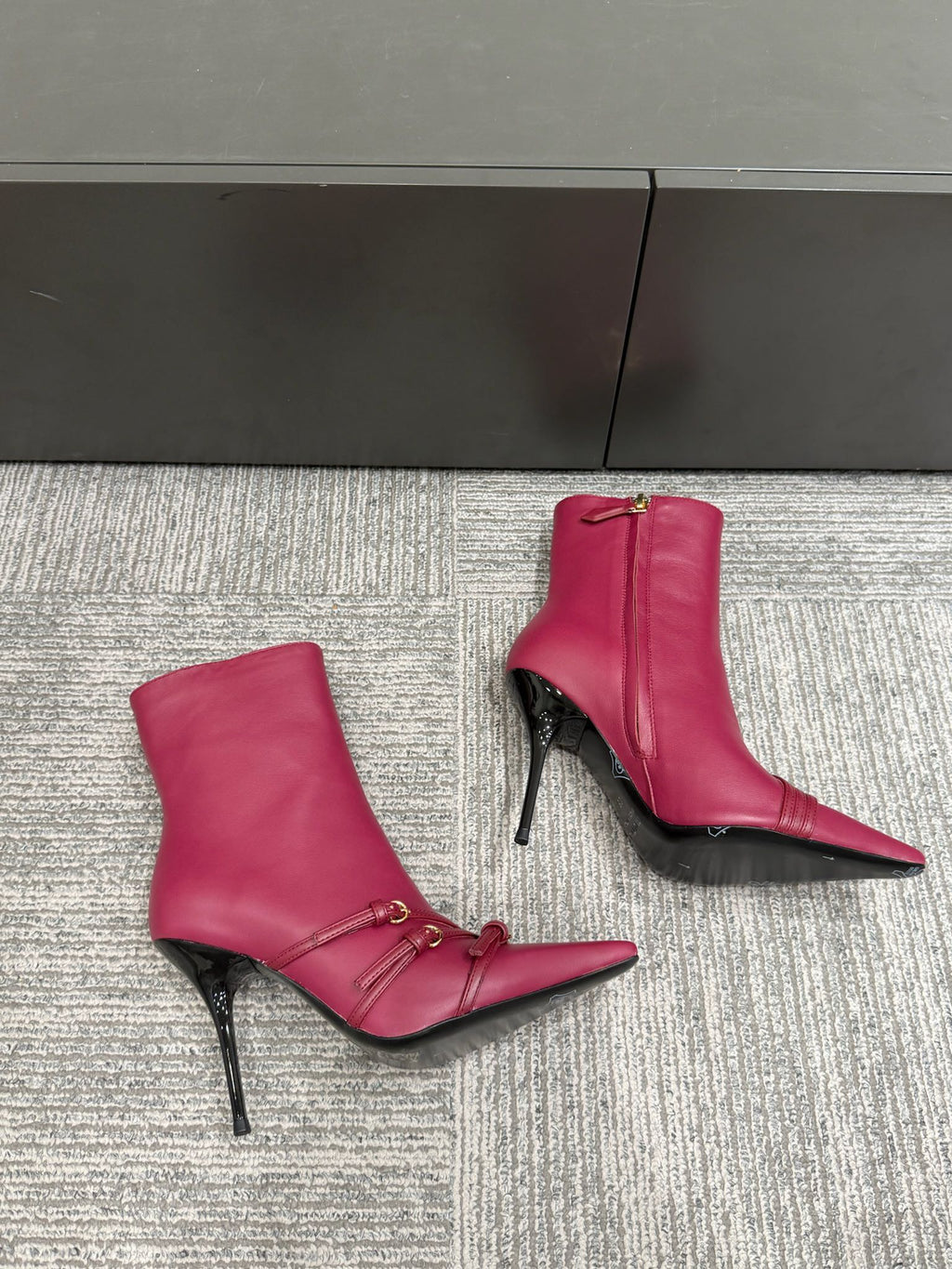 Miu 90 short boots deep magenta or berry cowhide 417984