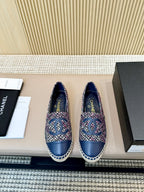 cc espadrilles tweed cloth blue calfskin