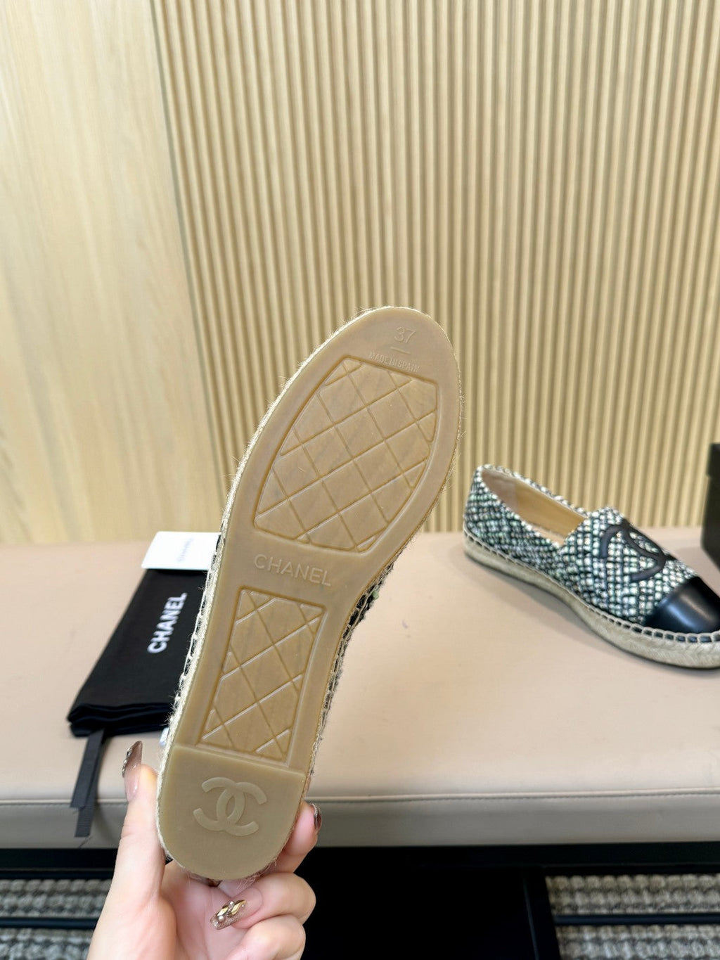 cc espadrilles black tweed cloth calfskin