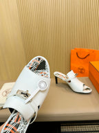 HEDEN MULE 80 WHITE CALFSKIN WITH PATTERN