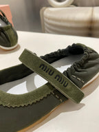 Miu Miu 2026 Ballet Flat Green Suede Fabric 618678