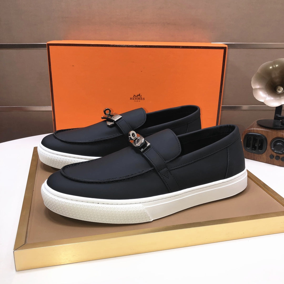 HM Men's Game Slip-on Loafer Black Cowhide 473158