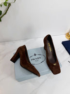 PRA 26SS Square-toe Block Heels  85 Dark Brown Suede 592362