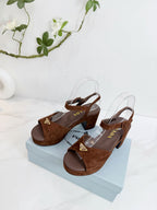 PRA 26SS Platform Sandals 75 Dark Brown Suede Sheepskin 592389
