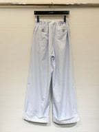 Chanel 2026 Striped Lace-trimmed Trouser Light Blue Cotton