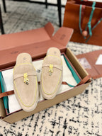Loro Piana Beige Yellow Suede Charms Walk Flat Mules