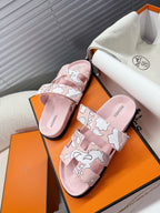 HM Chypre Sandal Pink pastel Pattern Cowhide 205492
