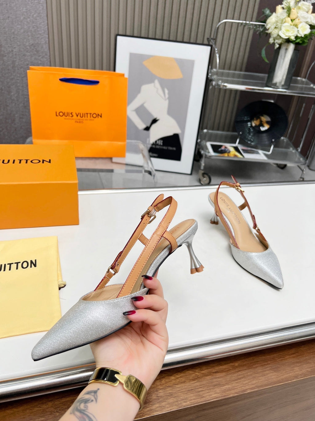 LV Blossom Slingback Pump 55mm White Embroidered fabric 218286