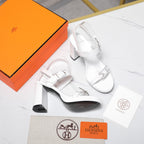 HM 26ss Platform High-Heeled Sandals White Sheepskin 601215