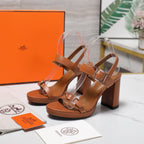 HM 26ss Platform High-Heeled Sandals Brown Sheepskin 601216