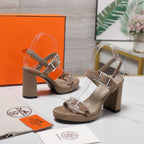 HM 26ss Platform High-Heeled Sandals Taupe Velvet Sheepskin 601218