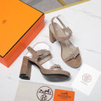HM 26ss Platform High-Heeled Sandals Taupe Velvet Sheepskin 601218