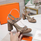 HM 26ss Platform High-Heeled Sandals Taupe Velvet Sheepskin 601218