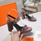 HM 26ss Platform High-Heeled Sandals Mauve Velvet Sheepskin 601221