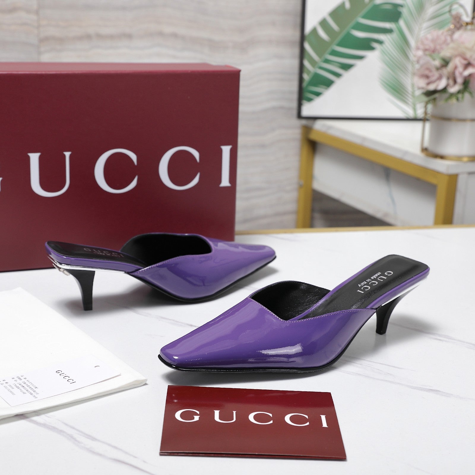 GG 26ss High Heel Mule 60 Purple Sheepskin 601087