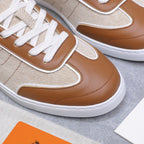 HM 26ss Casual Sneakers Ecru Brown Calfskin Canvas 637716