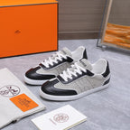 HM 26ss Casual Sneakers Ecru Black Calfskin Canvas 637717