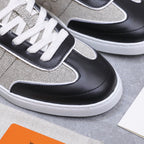 HM 26ss Casual Sneakers Ecru Black Calfskin Canvas 637717
