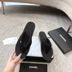 CC 25 Thong Slippers Black Woolen Cloth 311099