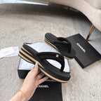 CC 25 Thong Slippers Black Woolen Cloth 311099
